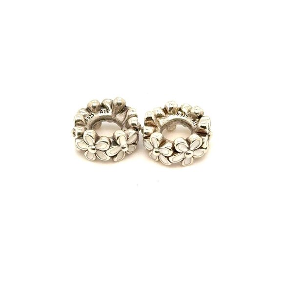 2 Pandora White Enamel Daisies Spacer Charms - Picture 2 of 3